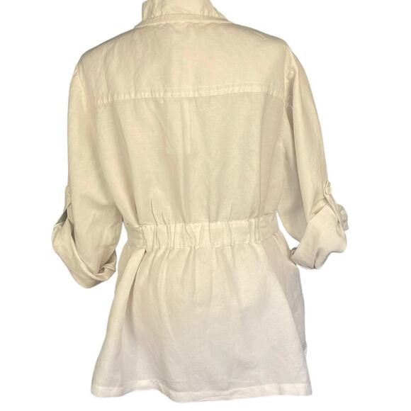 Calvin Klein White Linen Blend Belted Button Front Top Jacket Roll Tab Sleeve 0X - Picture 5 of 7